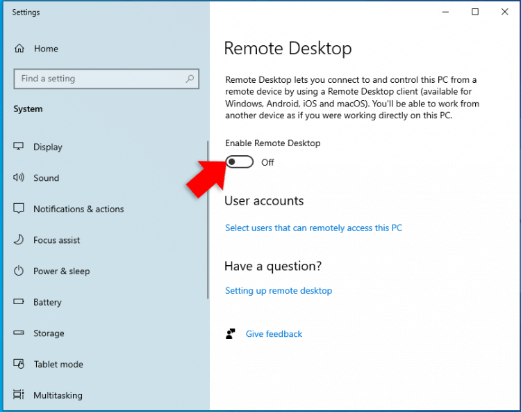 windows 10 allow remote desktop command line