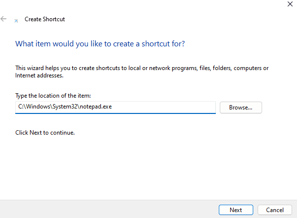 Create shortcut windows 11