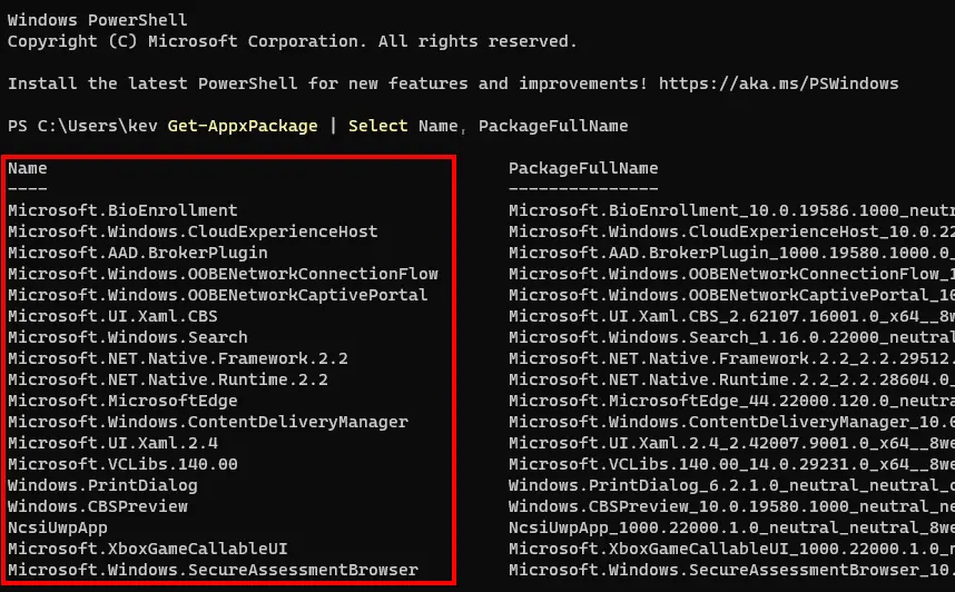 Get-AppxPackage