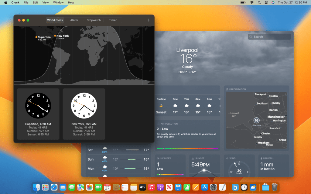 Clock and Weather app on MacOS Ventura
