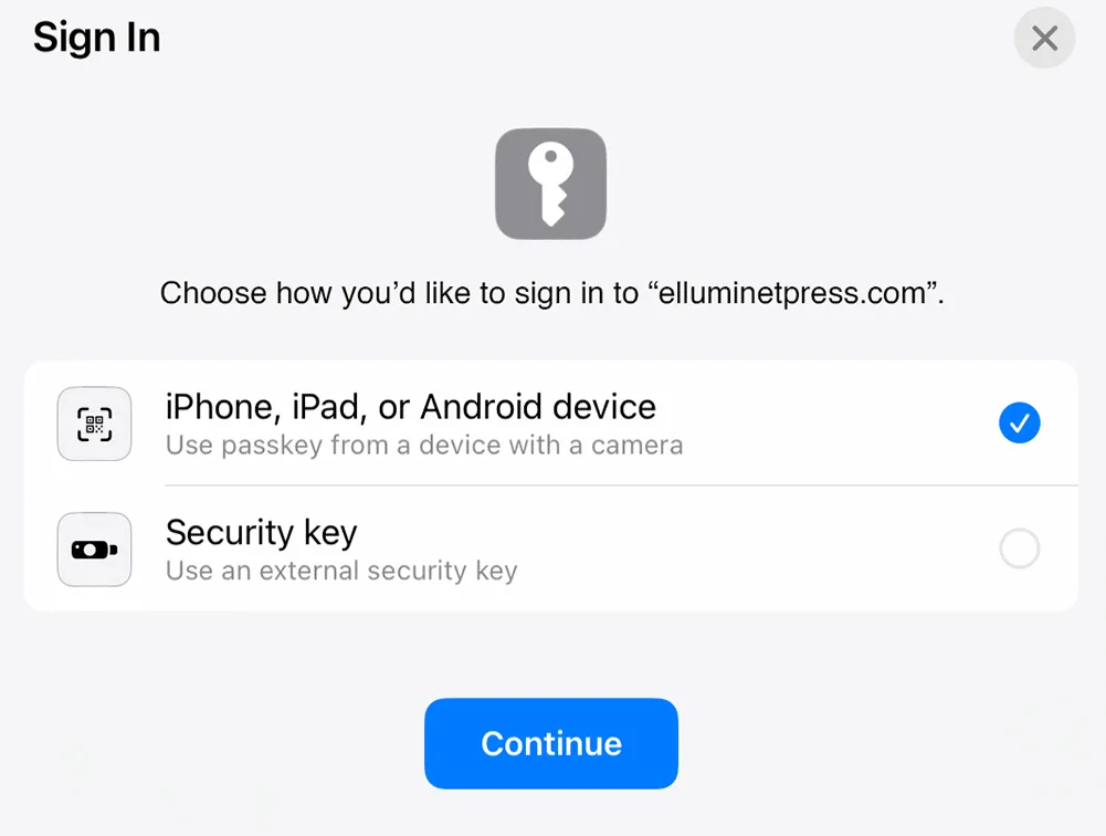 iPadOS Passkey