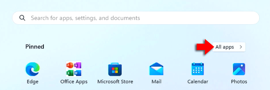 Seleccione todas las aplicaciones del menú de inicio de Windows 11