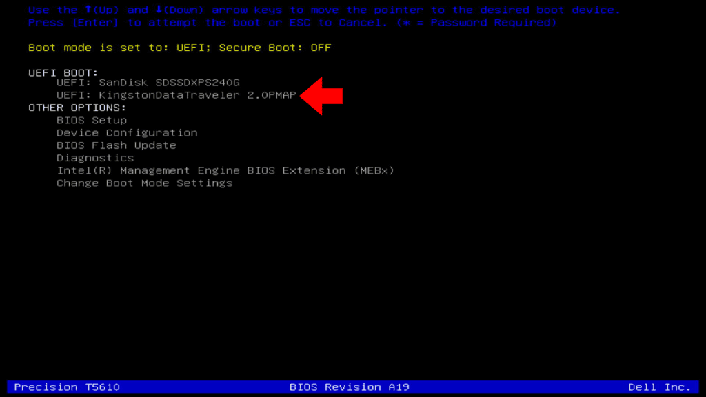 Select boot drive when booting from USB drive