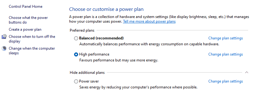 choose a power plan in control panel app