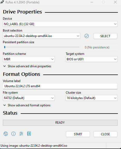 Rufus Settings for Ubuntu ISO