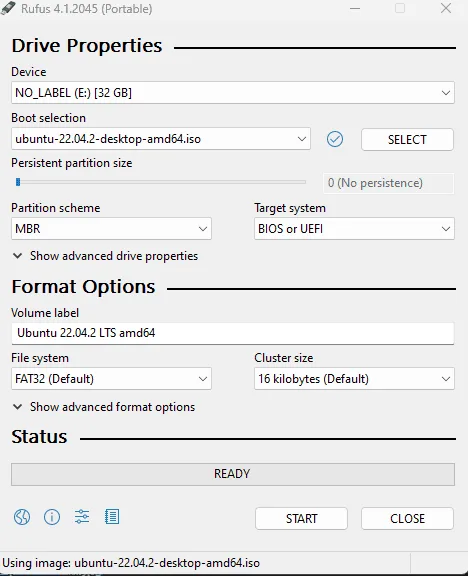 Rufus Settings for Ubuntu ISO