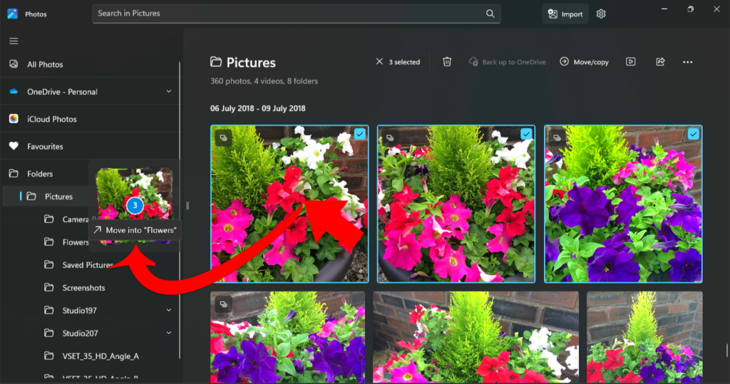Multi select and drag/drop photo into folder using the photos app in windows 11