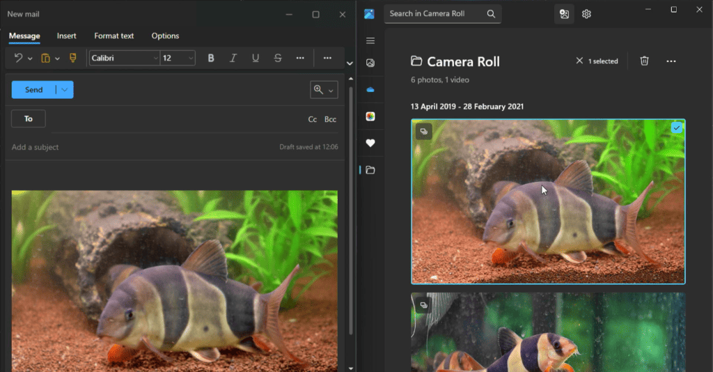 copy and paste image from photos app into email
