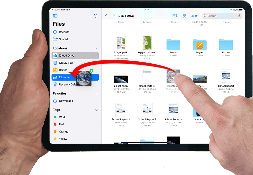 dragging files to external drive on ipad using files app