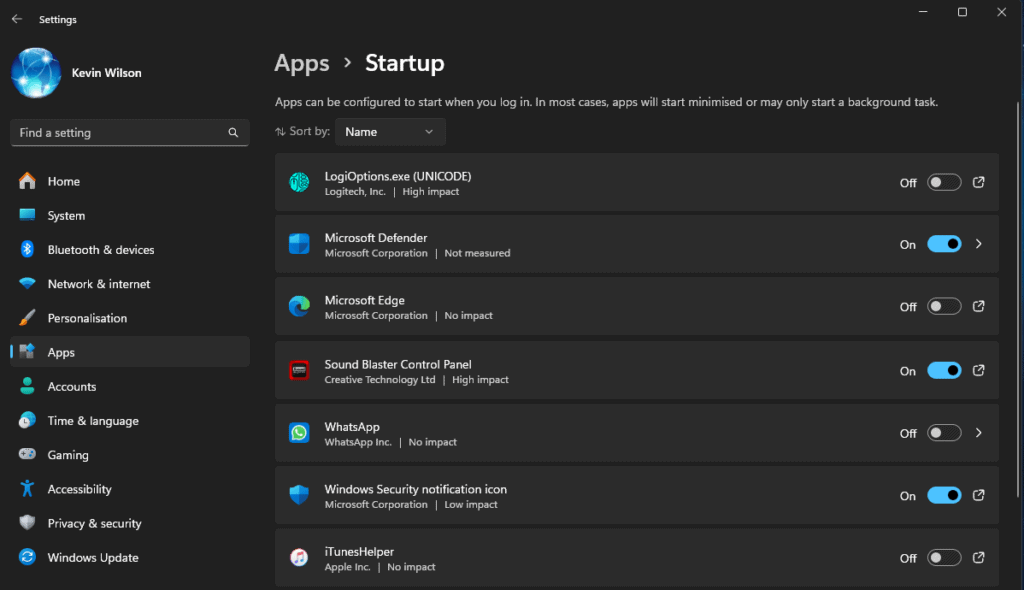 enable or disable start up apps in windows 11 settings app
