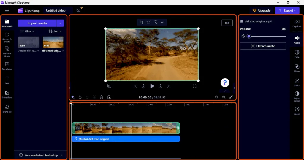 ClipChamp edit screen