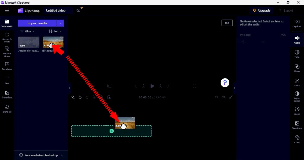 Add clip to timeline in ClipChamp Video Editor