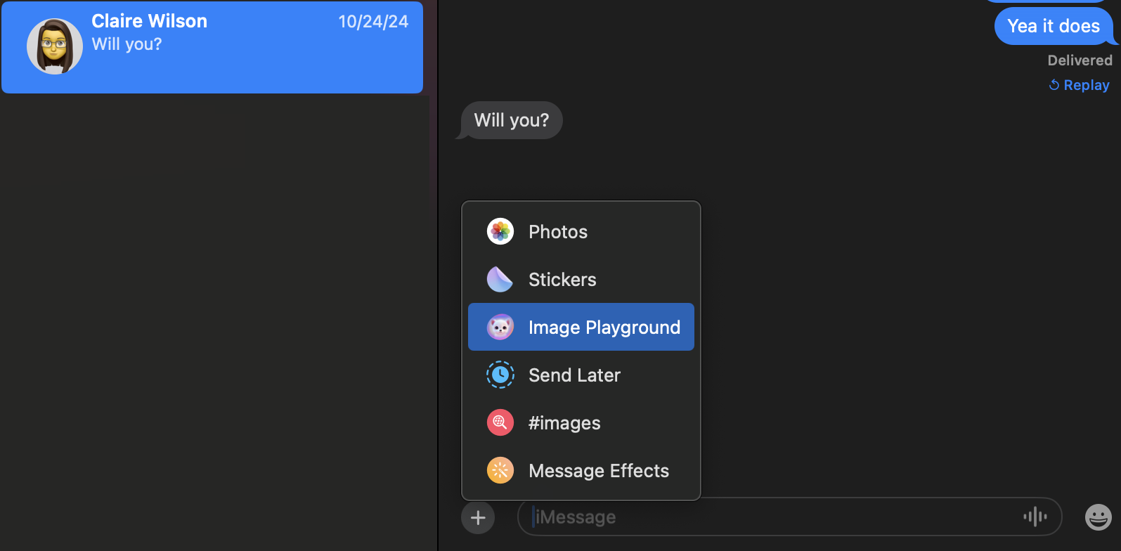 Image Playground in Messages on MacOS Sequoia