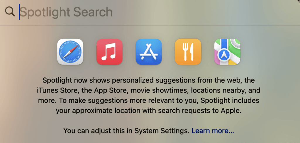 Spotlight search in macos