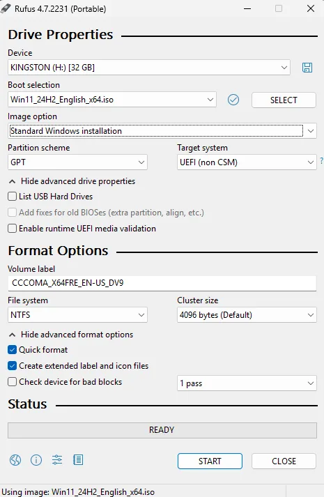 Rufus with Windows 11 ISO