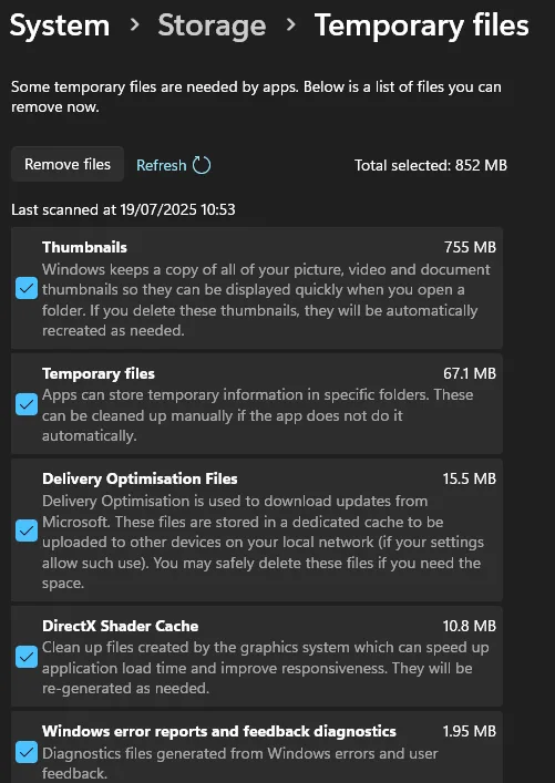Remove temp files in Windows 11