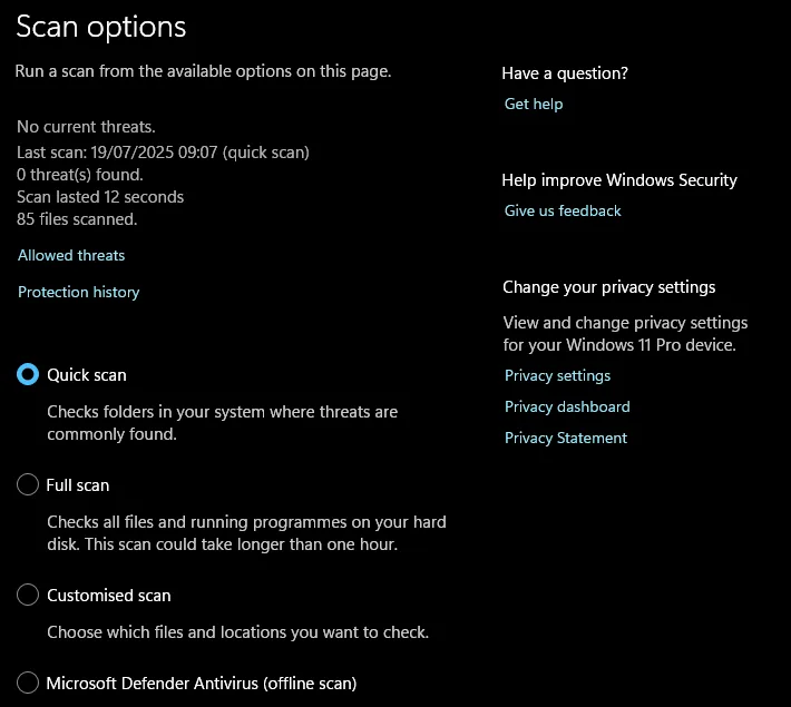 Windows 11 anti virus scan options
