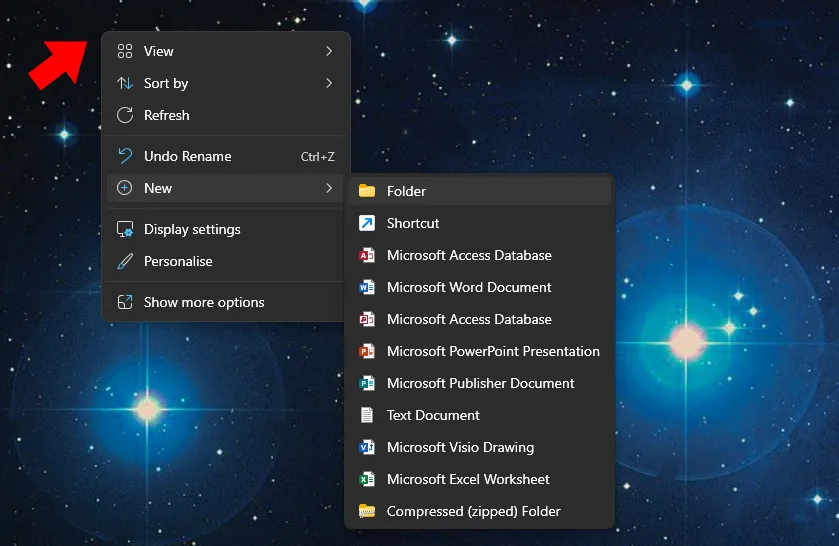 Right click on desktop